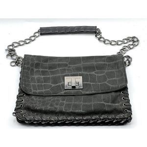 BCBGeneration Black Clutch Purse Animal Print Organizer Bag Metal Hardware